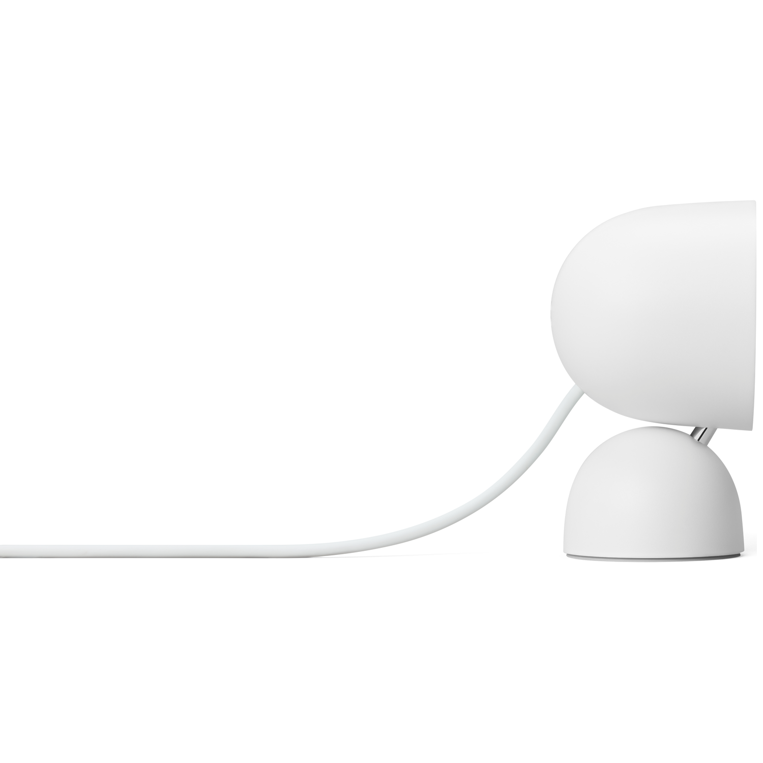 A white device with a curved top and base, connected by a white cable. The background is plain white.