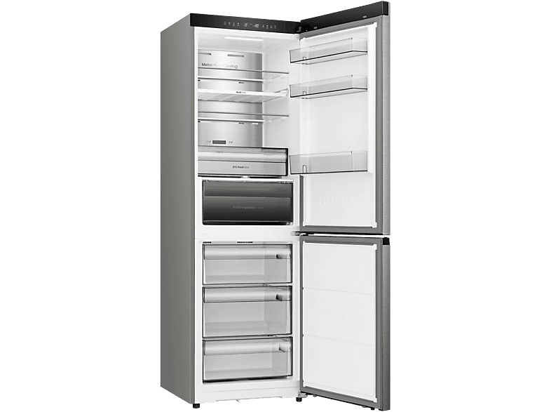 Hisense RB3K330SAIC Kühl- und Gefrierkombination (C, 330 l, 1856 mm hoch, freistehend, No Frost (verminderte Eisbildung), Grau)