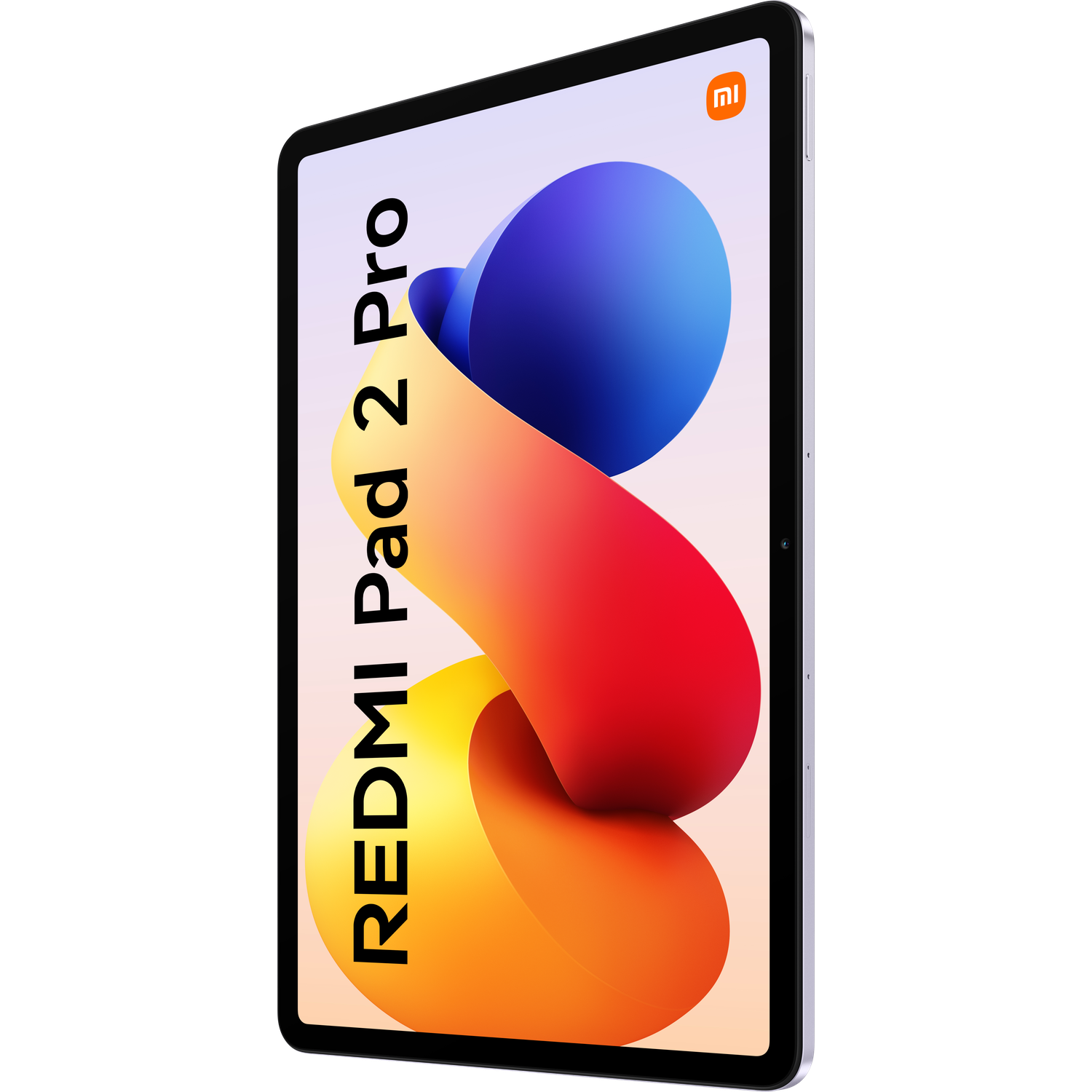 Een Redmi Pad 2 Pro tablet. Het scherm toont kleurrijke abstracte vormen. De tablet heeft een zwart frame. Het Xiaomi-logo is zichtbaar.