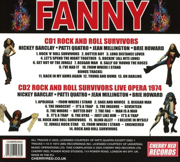 Albumcover mit Bandnamen 'FANNY' und Tracklisten für CD1 und CD2.