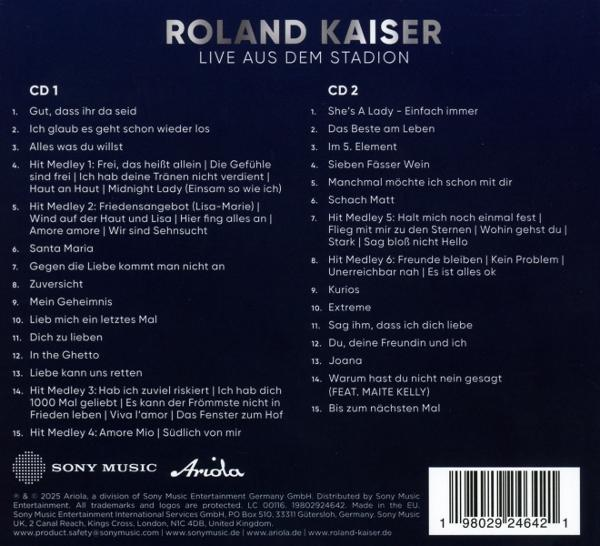 Roland Kaiser Live aus dem Stadion Album mit Songliste für CD1 und CD2.