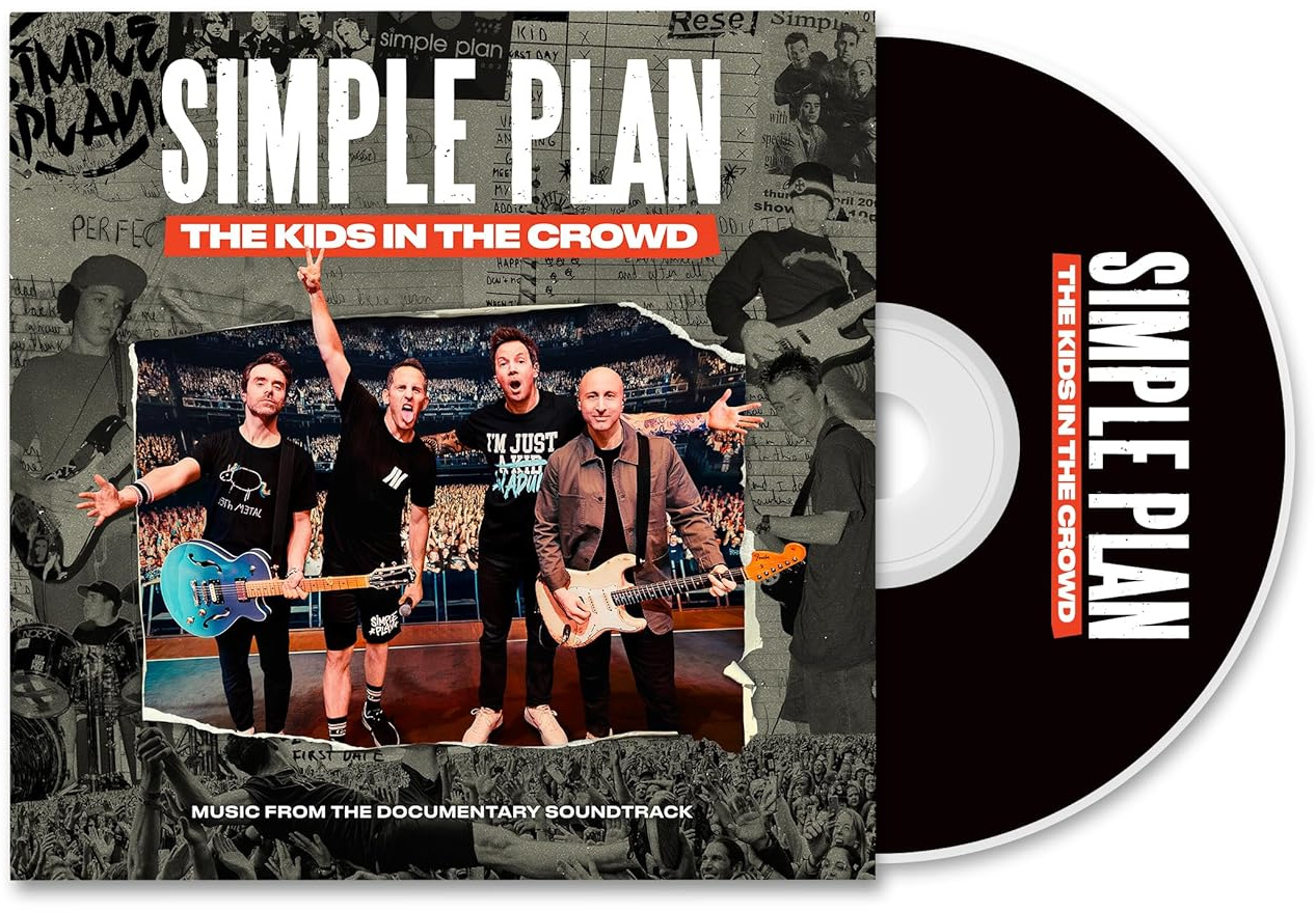 A Simple Plan "The Kids in the Crowd" című albumának borítója. A zenekart és egy CD-t ábrázol. A zenekar tagjai középen, a tömeg alul.