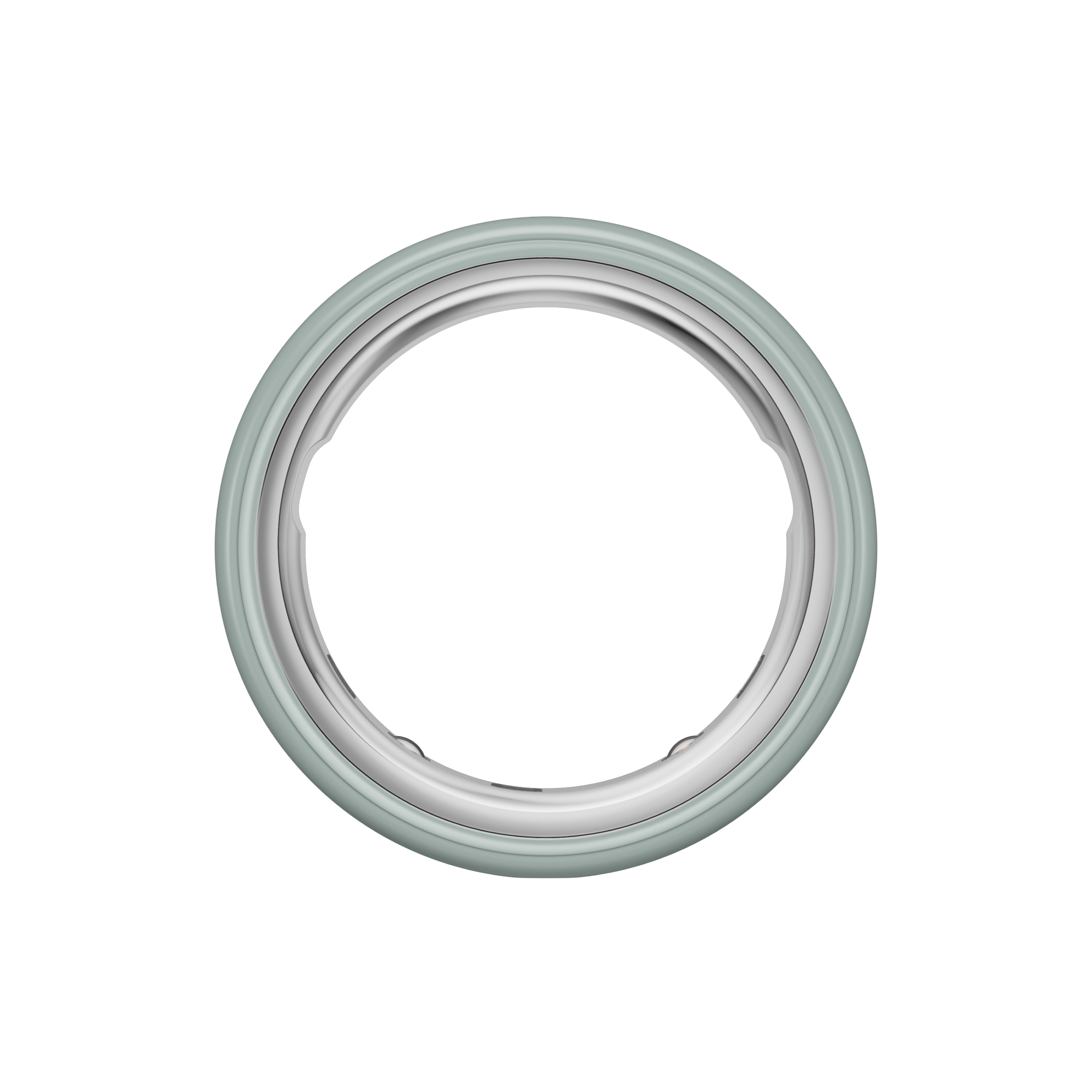 Ein Ring mit einem hellblauen Außenring und einem silbernen Innenring auf weißem Hintergrund.