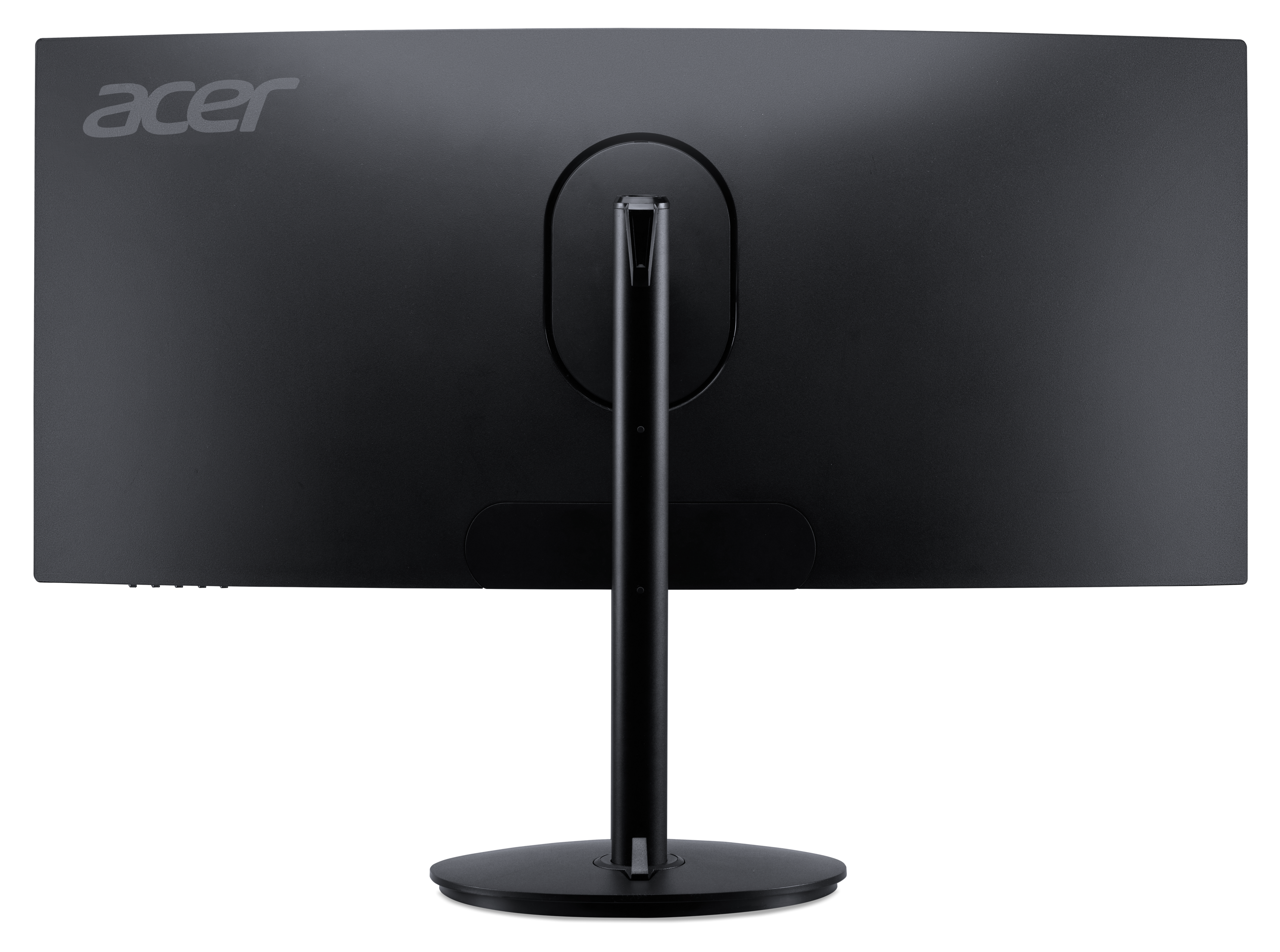 Tył czarnego monitora Acer. Widoczny jest stojak i logo Acer.