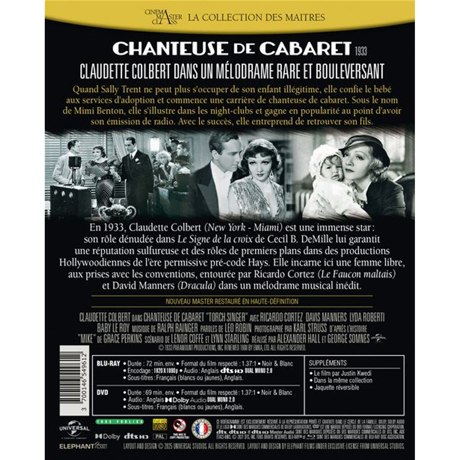 Filmposter: 'Chanteuse de Cabaret'. Zwart-wit foto's van acteurs. Tekst beschrijft details van de film.