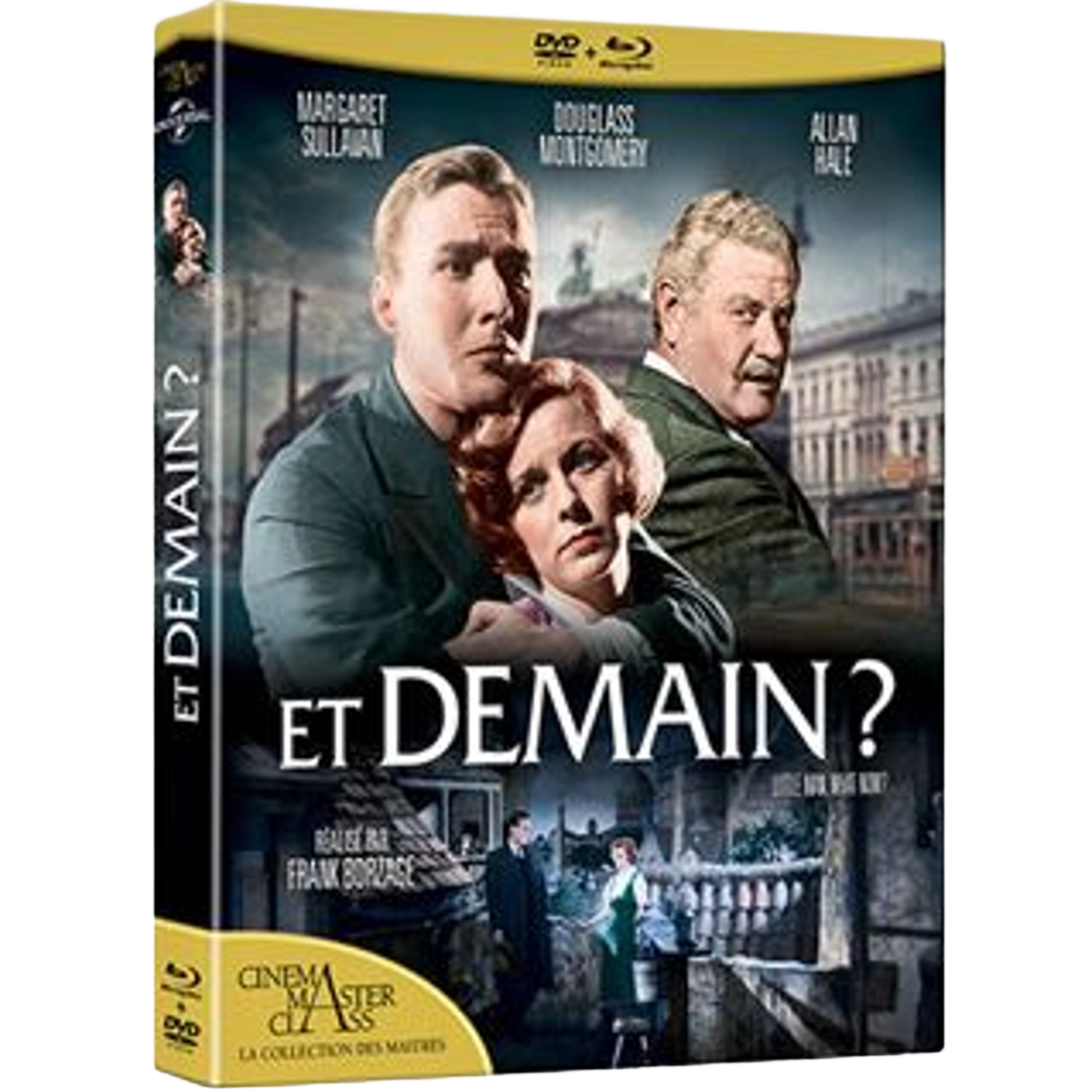 Couverture DVD de "Et Demain?" avec trois personnes dans une pose dramatique, avec le titre en évidence. Des bâtiments sont en arrière-plan.