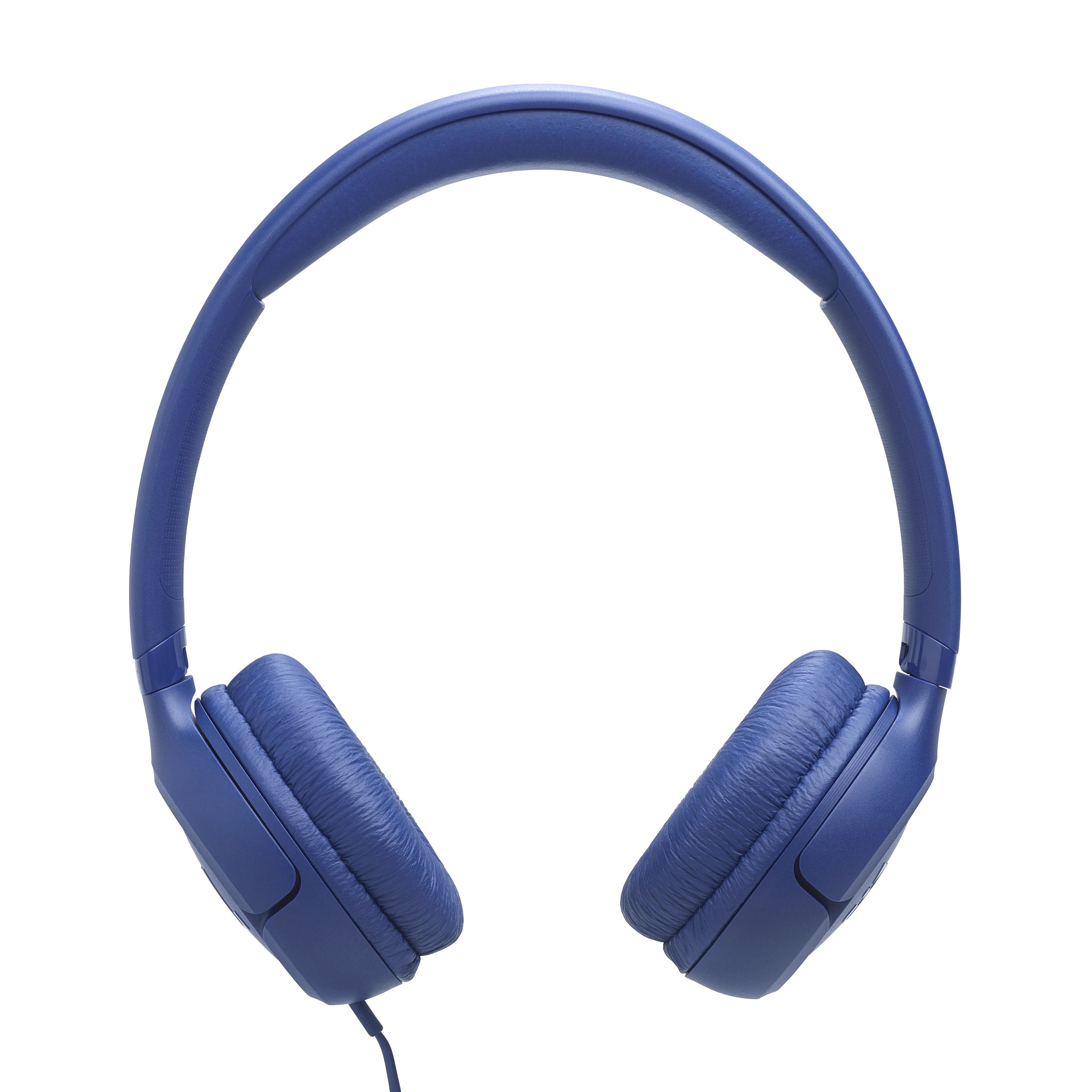 Blaue Kopfhörer auf weißem Hintergrund. Die Kopfhörer sind Over-Ear-Stil mit Verbindungsband und Ohrmuscheln.