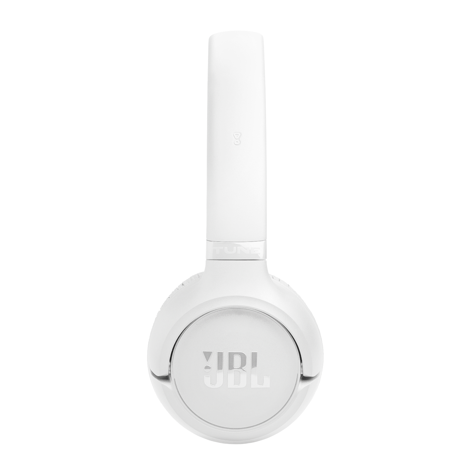 Weiße JBL Tune 760NC Kopfhörer. Das Kopfband und die Ohrmuscheln sind weiß. JBL-Logo auf der Ohrmuschel sichtbar.