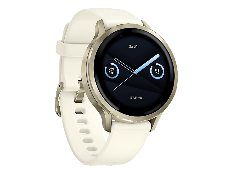 GARMIN Venu® 4 (41 mm) Smartwatch Edelstahl und faserverstärktes Polymer Silikon, 110-175 mm, Lunargold/Beige/Bone