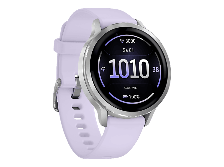 GARMIN Venu® 4 (41 mm) Smartwatch Edelstahl und faserverstärktes Polymer Silikon, 110-175 mm, Grau/Silber/Lavendelblau