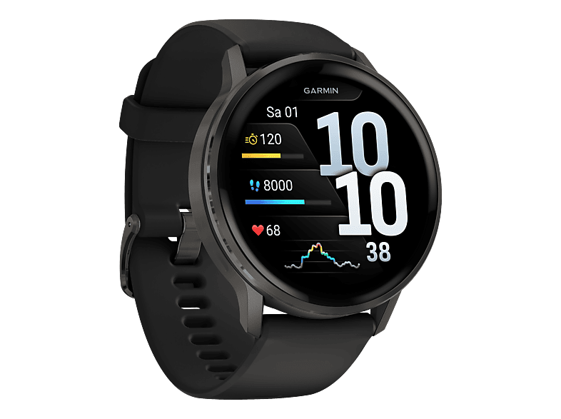 GARMIN Venu® 4 (45 mm) Smartwatch Edelstahl und faserverstärktes Polymer Silikon, 135-200 mm, Schwarz/Schiefergrau