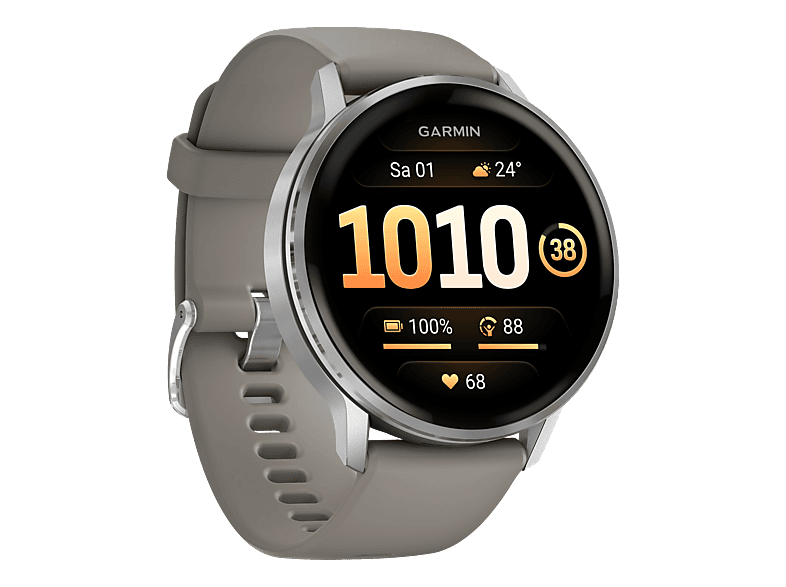 GARMIN Venu® 4 (45 mm) Smartwatch Edelstahl und faserverstärktes Polymer Silikon, 135-200 mm, Silber/Schwarz/Grau