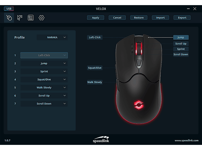 Speedlink VELOX Rechargeable RGB Gaming Mouse - Wireless, black; Gaming-Maus