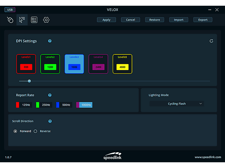 Speedlink Gaming Maus VELOX, aufladbar, kabellos, RGB,    sw retail
