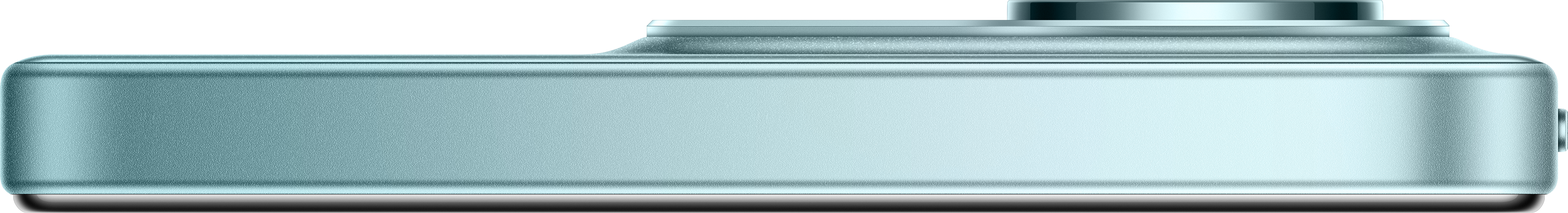 Vue latérale d'un appareil rectangulaire bleu clair avec un dessus arrondi. Il a une base gris foncé et un dessus argenté.