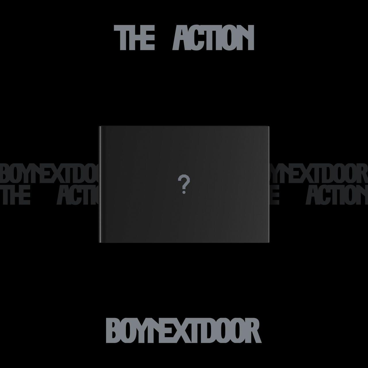 Black album cover with a question mark. The text 'THE ACTION' and 'BOYNEXTDOOR' is visible on the image.