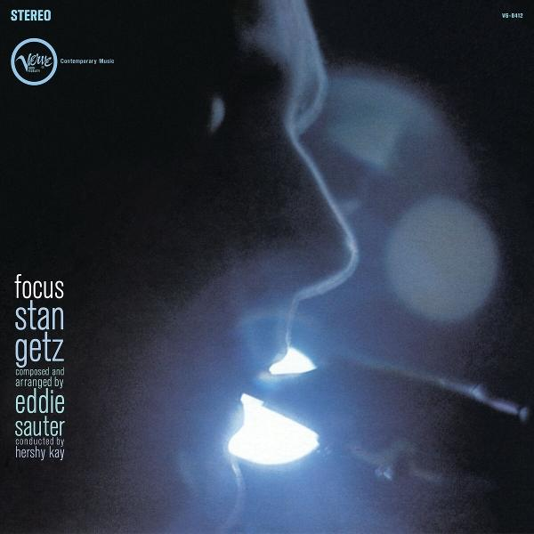Album borító: Arc sziluettje fényes fényekkel. A szöveg a 'focus stan getz' és a zene stáblistája.