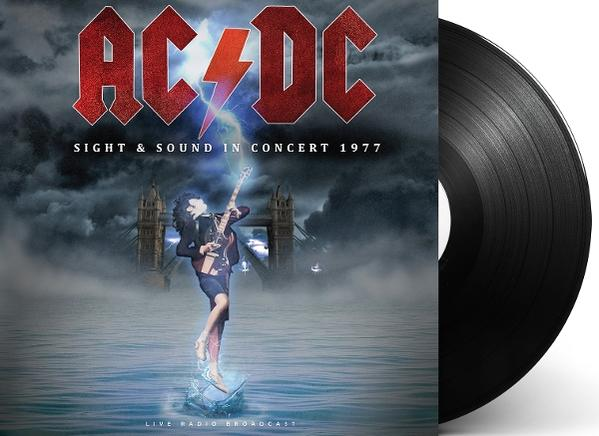 AC/DC album borítója. Egy gitáros a vízen áll. A London Bridge a háttérben. Egy bakelit lemez a jobb oldalon.