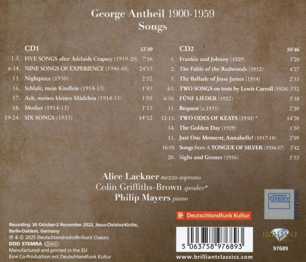 CD-Cover mit Songs von George Antheil. Enthält Tracklisten, Künstlernamen und ein Logo.