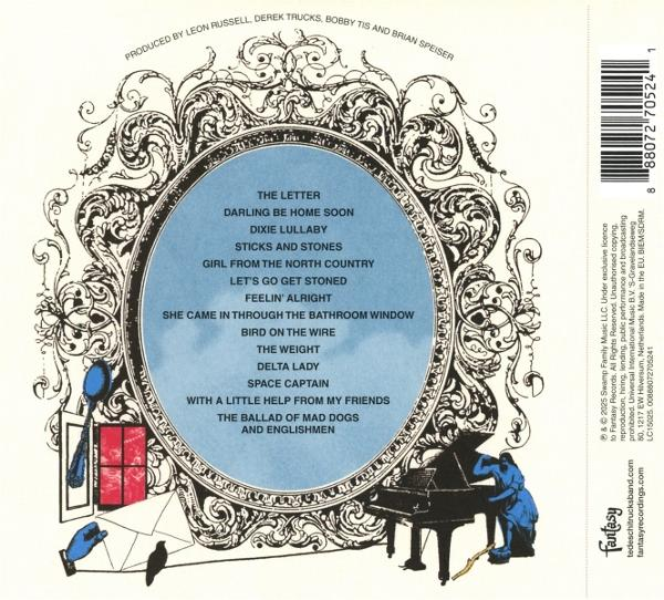 CD-Cover mit blauem Hintergrund, Titelliste und Klavierillustration. Enthält Text über Produktion und Urheberrecht.