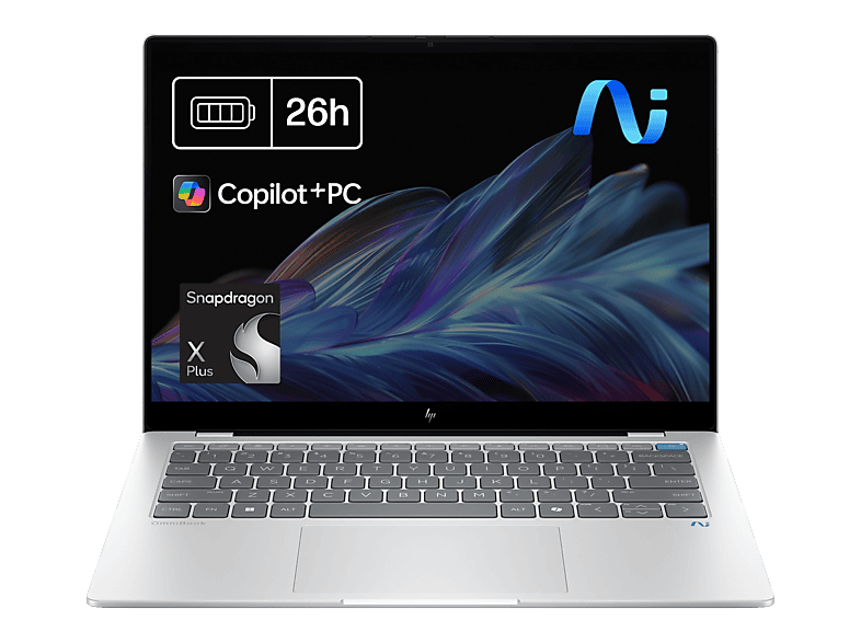 HP OmniBook X 14- fe1002ns Copilot+ PC, 14  2.2K, Snapdragon® Plus X1P-42-100 45 TOPS, 16GB RAM, 512GB SSD, Gráficos Adreno™, W11 H