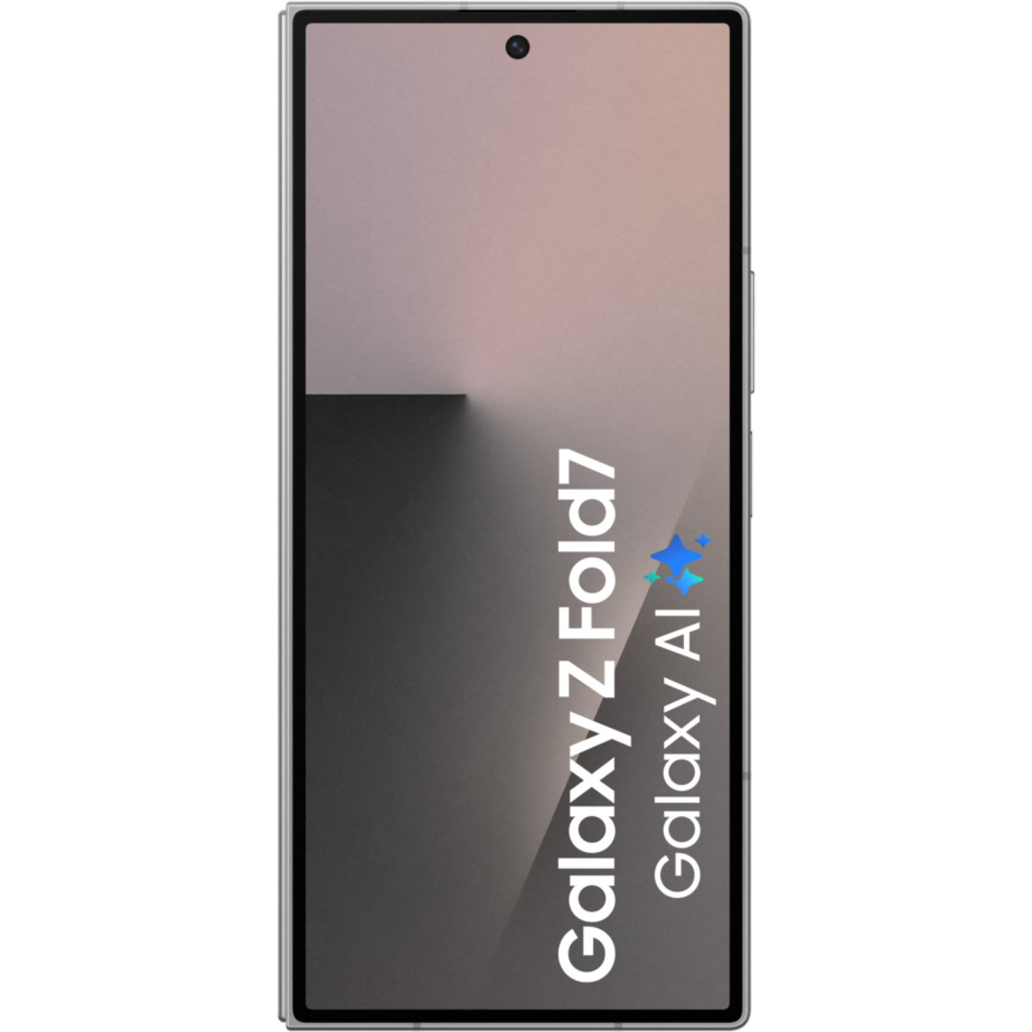 A smartphone with a screen showing a gradient of colors. Text reads 'Galaxy Z Fold7 Galaxy AI'.