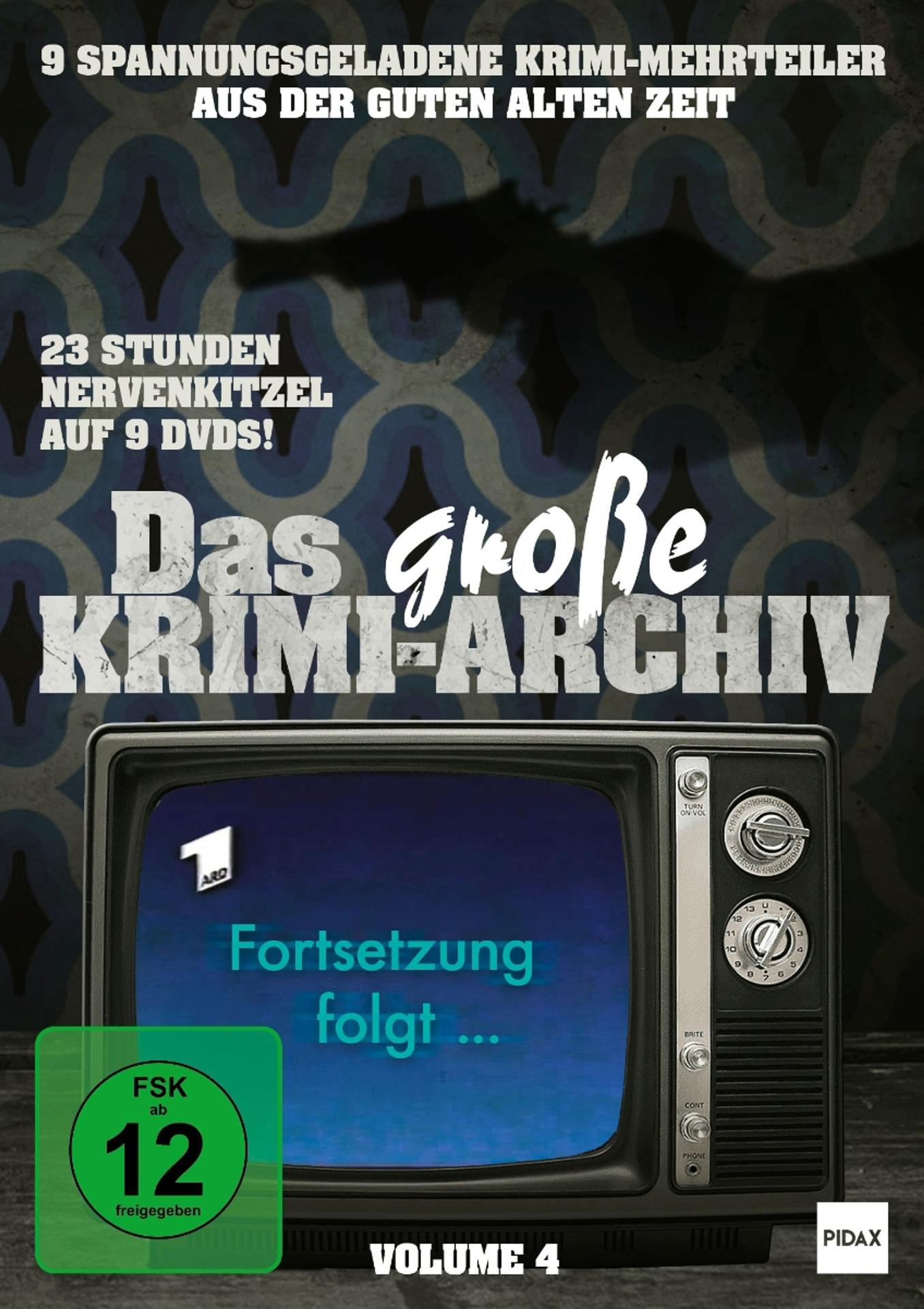 DVD-Cover mit einem Retro-TV, der "Fortsetzung folgt..." und "Das große KRIMI ARCHIV" anzeigt. Enthält FSK 12-Rating und Volume 4.