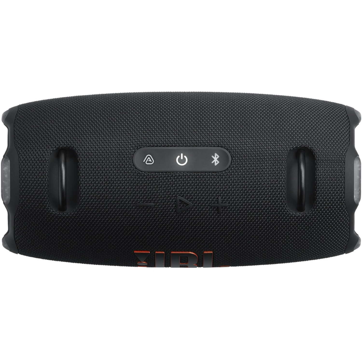 Black rectangular JBL speaker with control buttons. Includes power, Bluetooth, and volume controls, with JBL logo at the bottom.