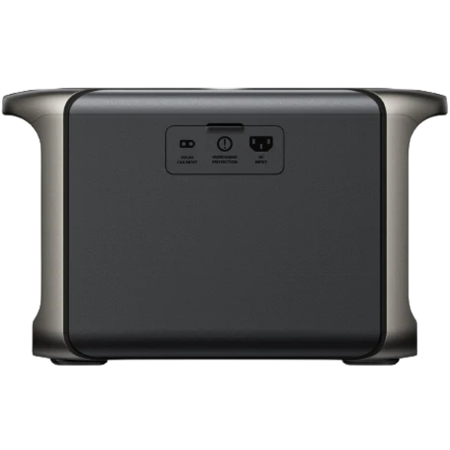 Une station d'alimentation rectangulaire gris foncé. Elle a une face noire avec des garnitures argentées et trois ports d'entrée.