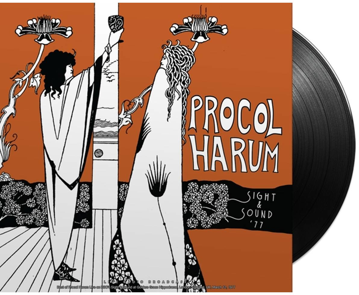 A Procol Harum album borítója. Két fehér ruhás figura, narancssárga háttér és egy bakelit lemez jobbra.