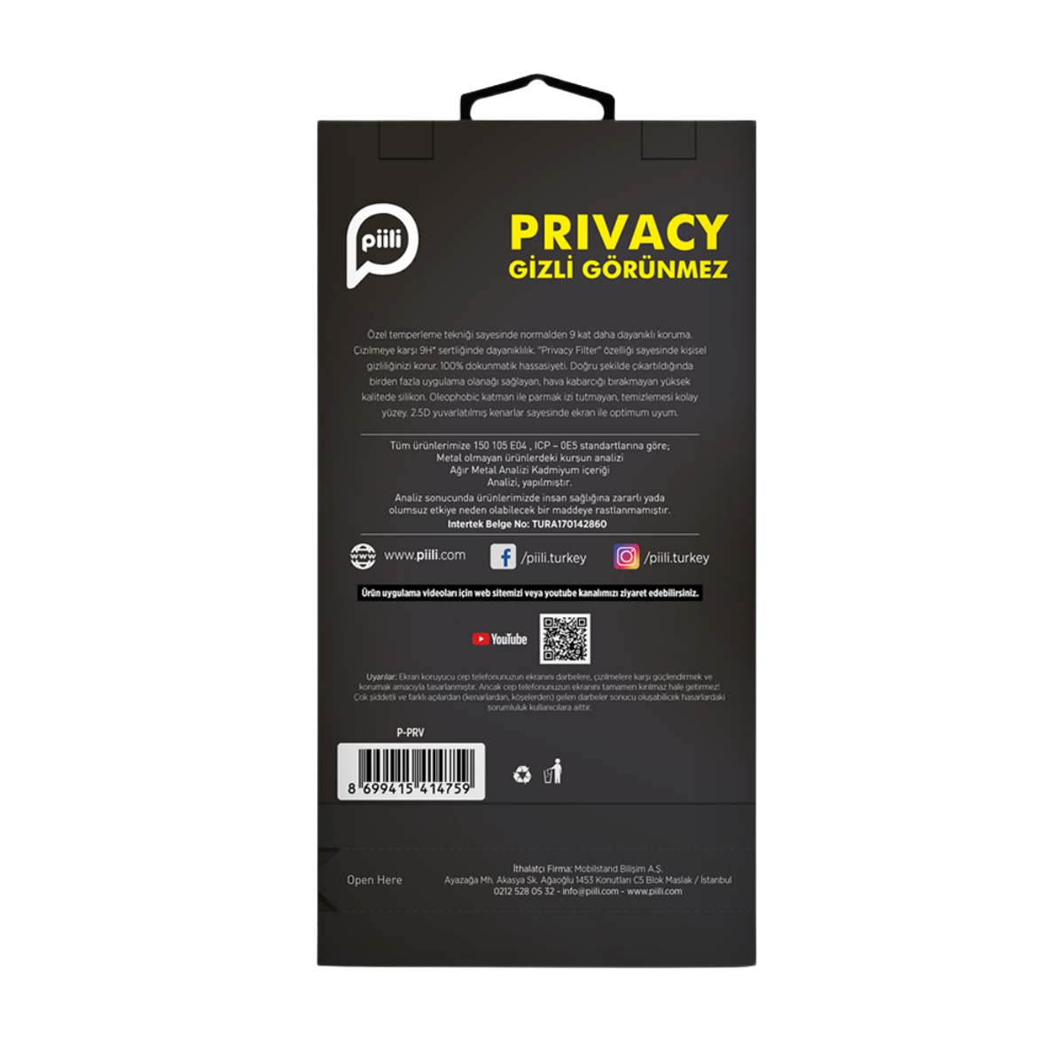 'PRIVACY GIZLI GORUNMEZ' etiketli, metin ve logo içeren bir ürün ambalajı.