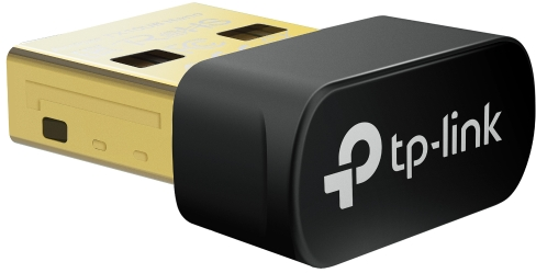 Un adattatore WiFi USB con connettore USB dorato e logo tp-link nero. L'adattatore è su sfondo bianco.