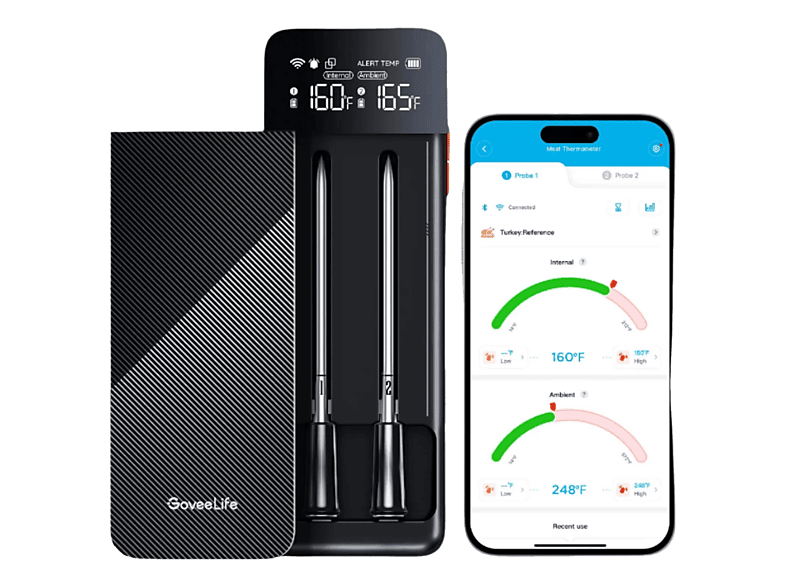 GOVEE B5192011 Smart Wireless Fleischthermometer, Schwarz/Edelstahl