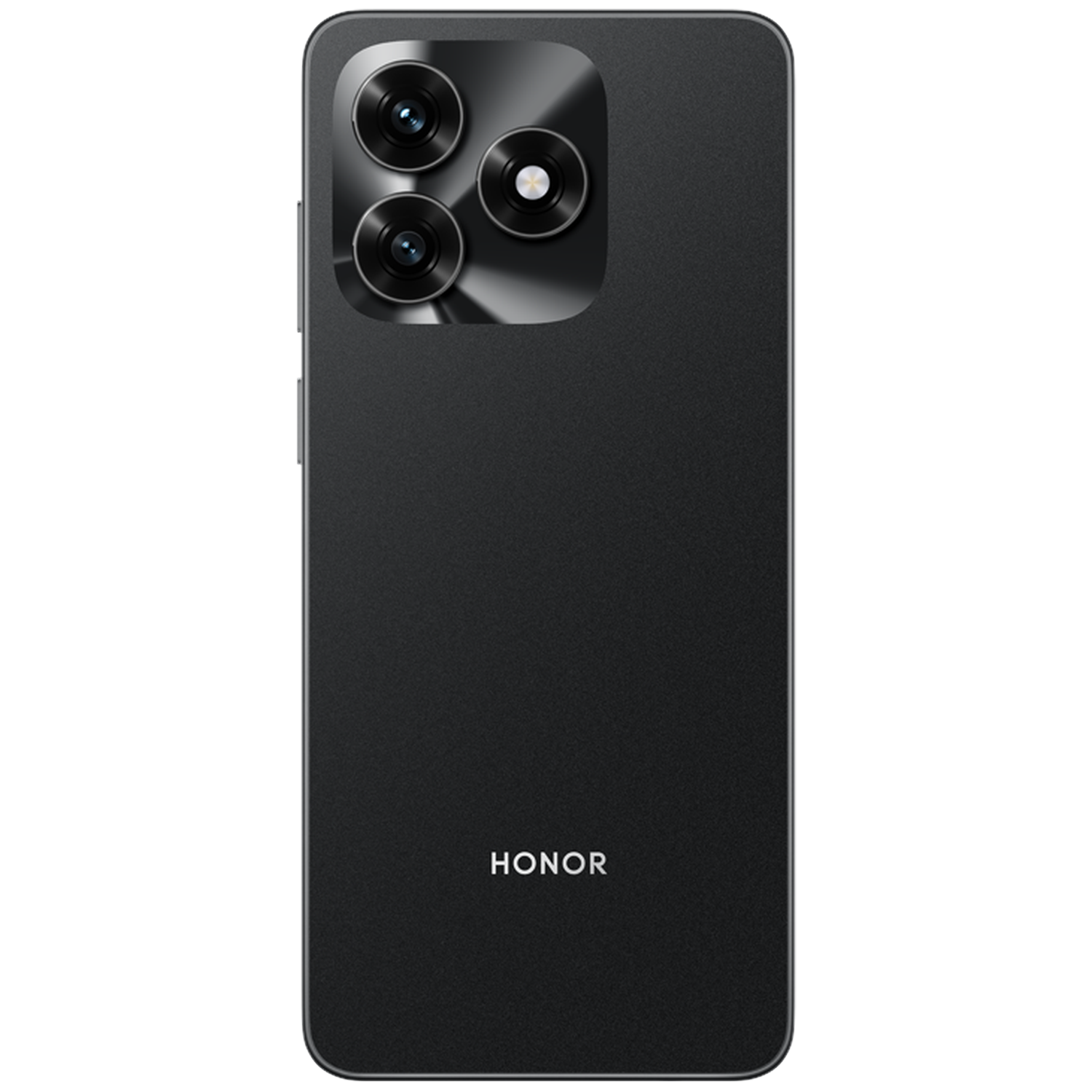 Zwarte achterkant van een smartphone met drie cameralenzen en het woord HONOR. De telefoon is rechthoekig met afgeronde hoeken.