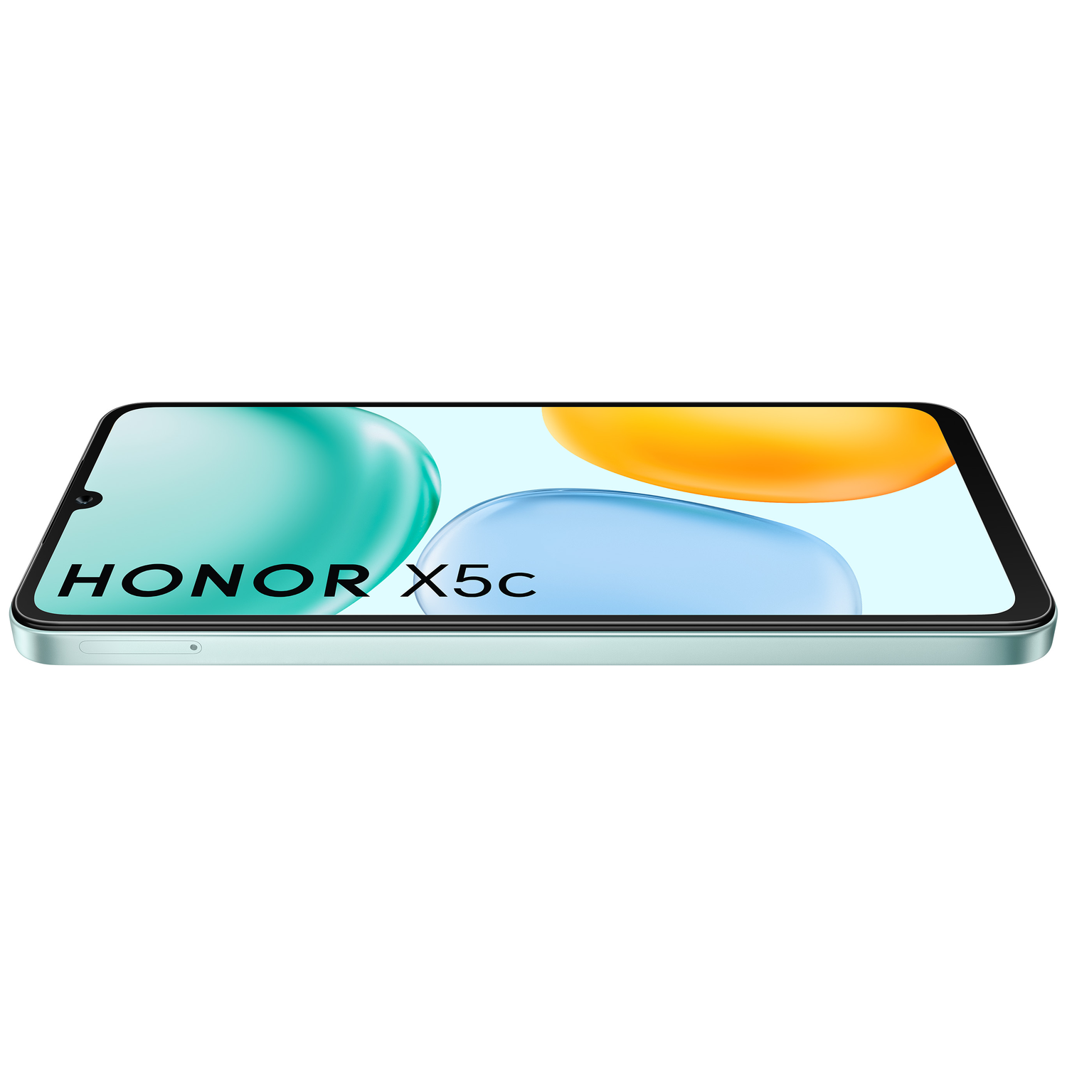 An Honor X5c smartphone is shown at an angle. The screen displays green, blue, and orange shapes. The name Honor X5c is visible.