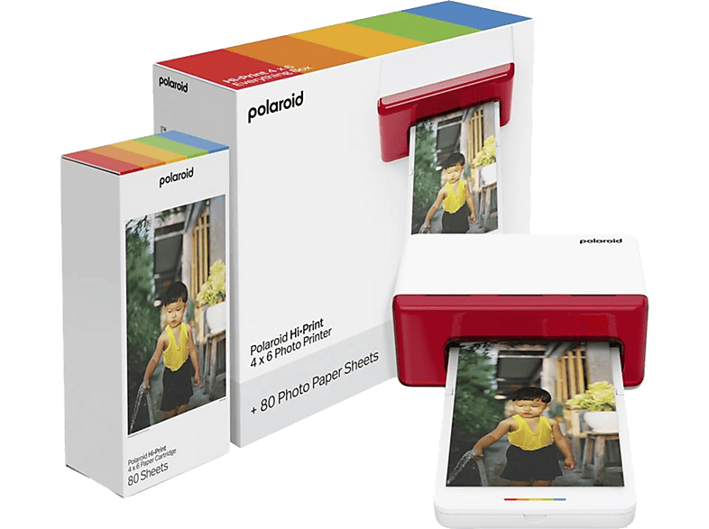 Polaroid Hi-Print 4x6 Photo Printer Everything Box - White Fotodrucker Fotodrucker Set, Bluetooth, rot/weiß
