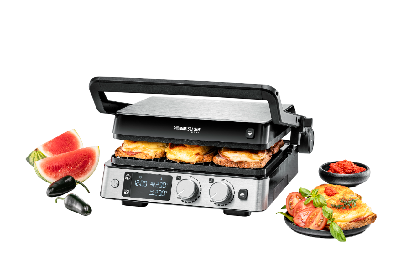 SUPERLEX Elektrische grill, 2000 W, contactgrill, tafelgrill, elektrisch met grafieken, snelle opwarming, groot 27 x 27 cm, voor balkon, binnen en buiten, anti-aanbaklaag, draagbaar, elektrisch, zwart