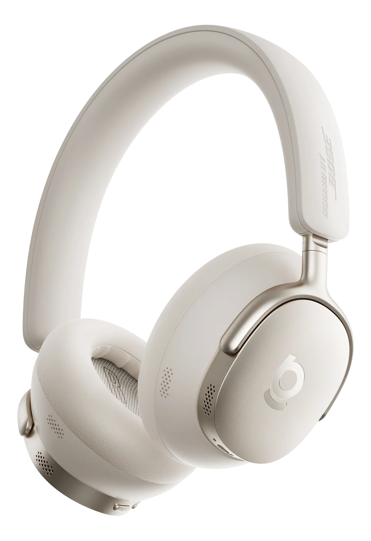 Cuffie Bose color crema con padiglioni, fascia e dettagli metallici. Il logo Bose è visibile.