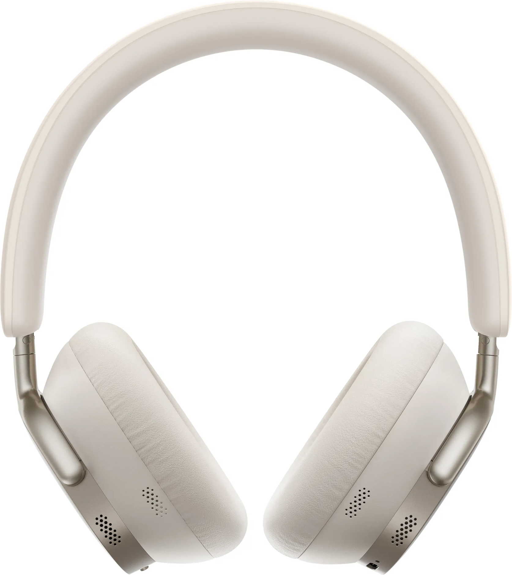 Cuffie color crema con dettagli argento, design over-ear. Lo sfondo è bianco.