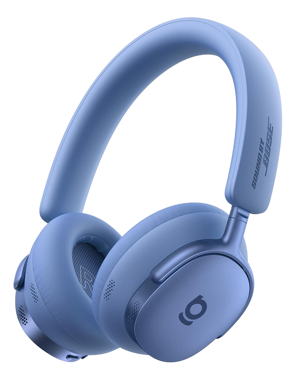 Un paio di cuffie Bose blu. Le cuffie sono di tipo over-ear, con il logo Bose visibile sul lato.