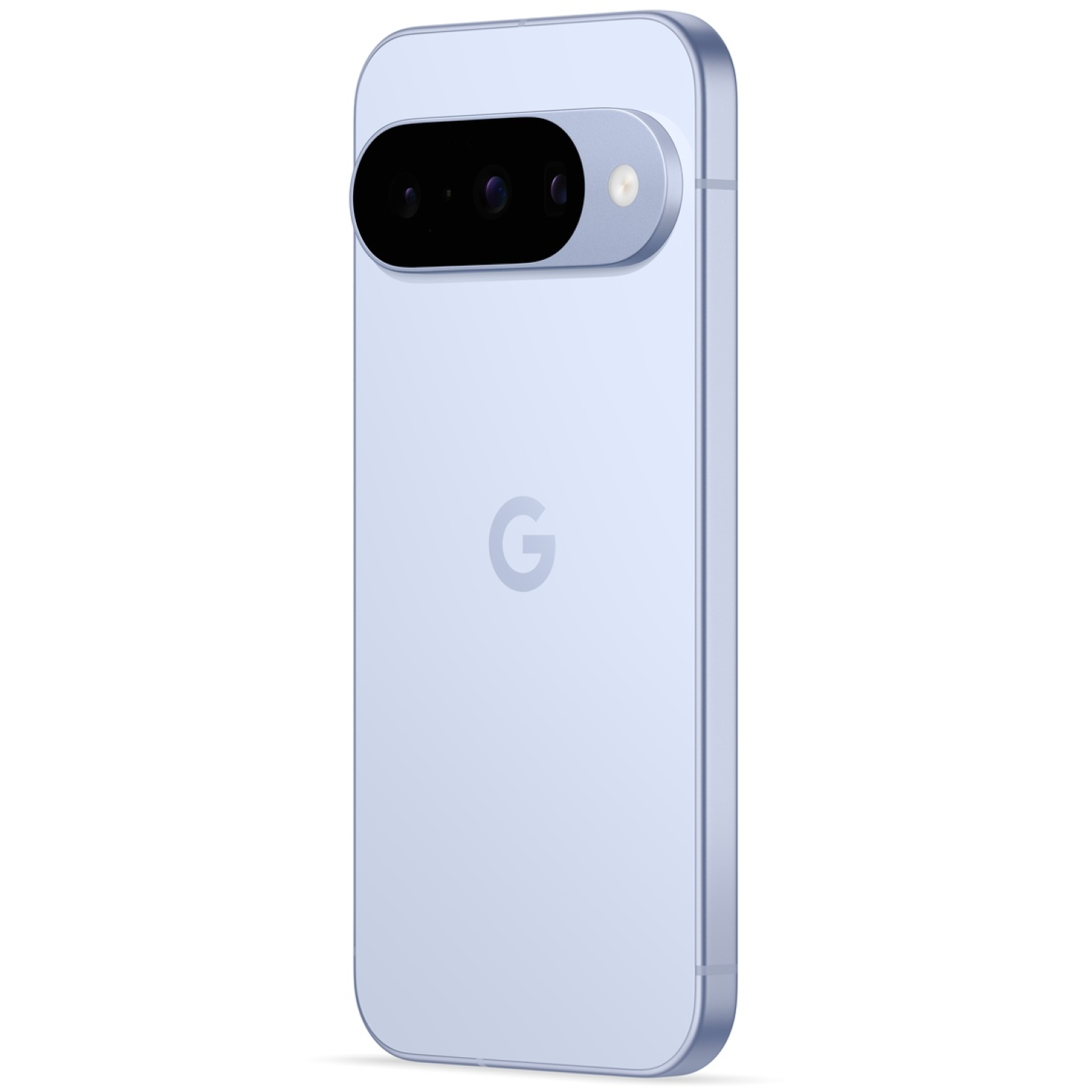 A light blue Google Pixel 7 phone with a black camera bar and a silver frame, angled slightly to the right.