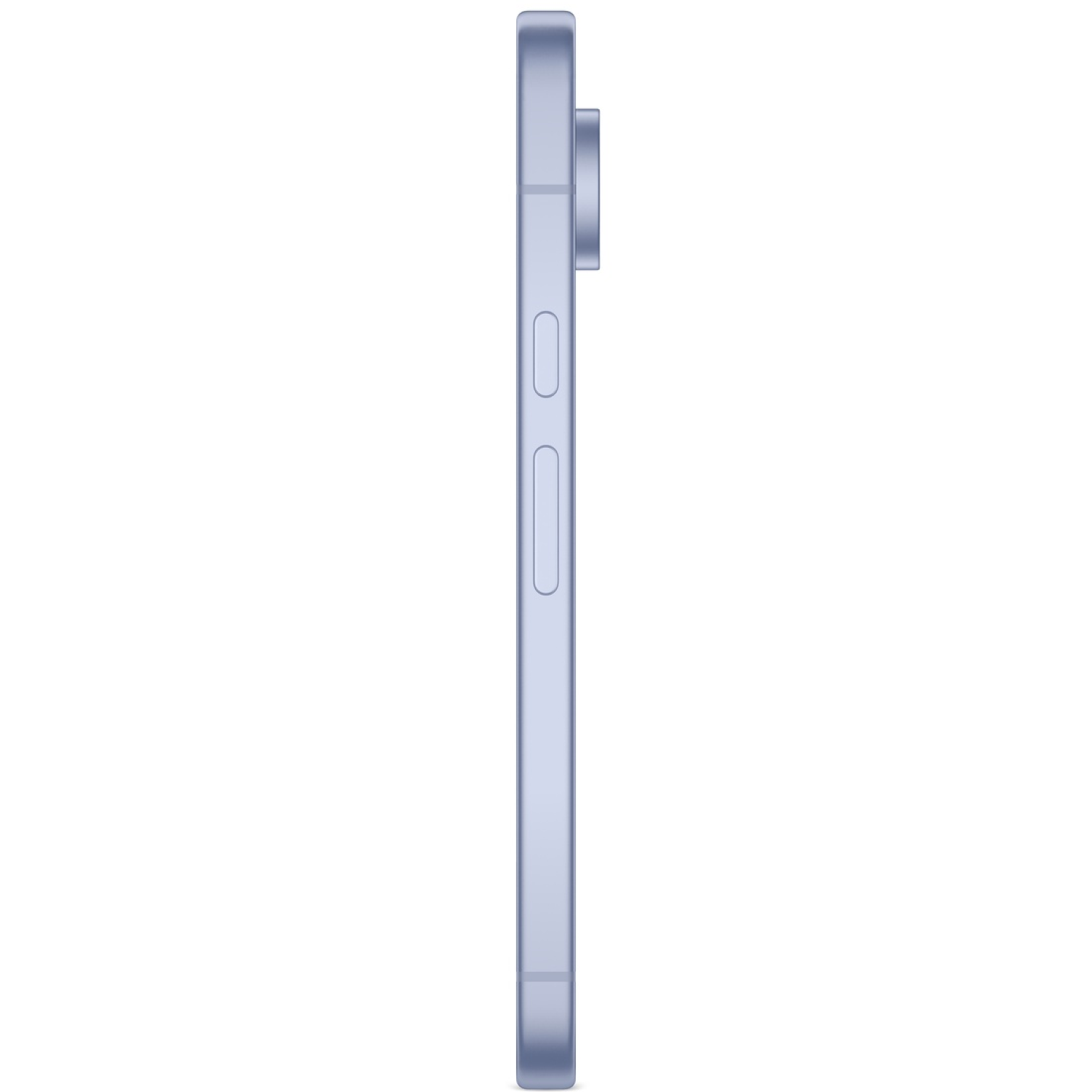 A light blue smartphone is shown in profile. Buttons are visible on the side. The camera is on the upper left corner.