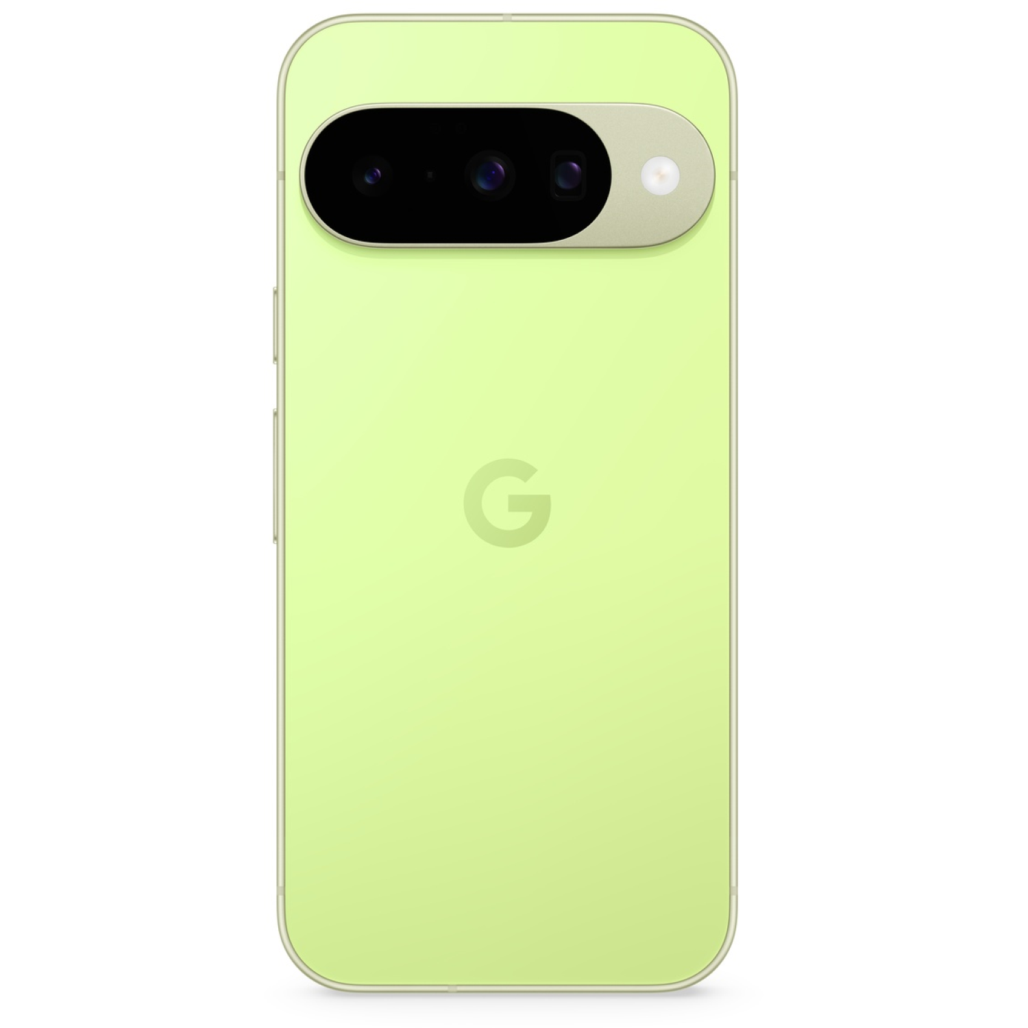 A light green smartphone with a camera bar. The Google logo is on the back. It's a close-up shot against a white background.