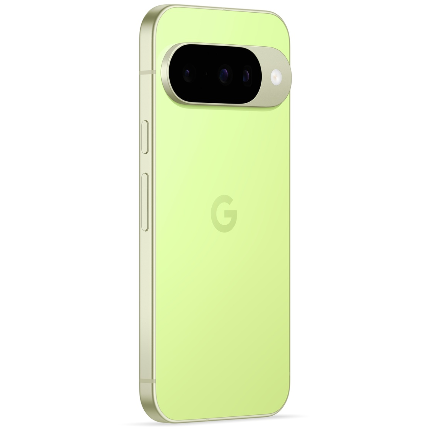 A green Google Pixel 7 phone is shown at an angle. It has a camera bar and the Google 'G' logo on the back.