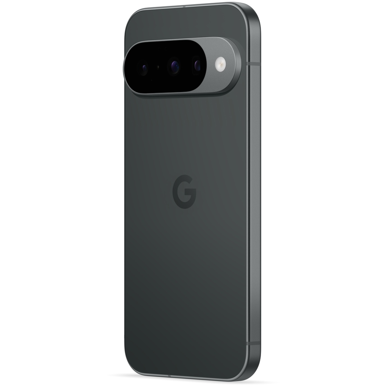 Een donkergrijze Google Pixel 7 smartphone, achteraanzicht. Het heeft een camerabalk met lenzen en het Google-logo is zichtbaar.
