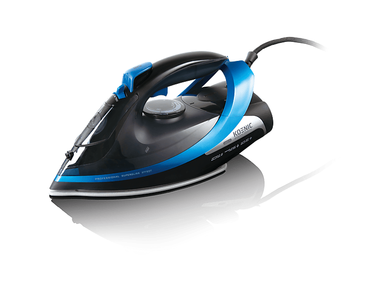 Plancha de vapor - KOENIC KSI 2625, 400 ml, 40 g/min, Sistema Antical, Negro/Azul