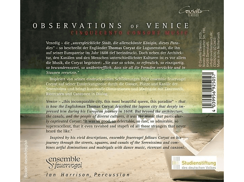 Thumbnail - Ian/ensemble Feuervogel Harrison - Observations of Venice Cinquecento Consort Music (CD)