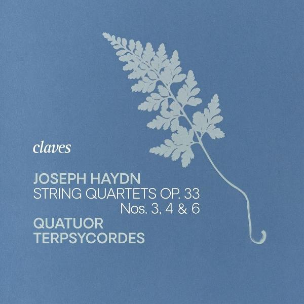 Albumcover mit Farnmotiv in Weiß auf blauem Hintergrund. Text enthält Komponist, Titel und Quartettname.