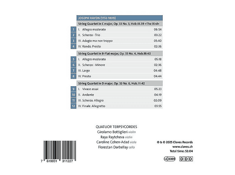 Thumbnail - Quatuor Terpsycordes - String Quartets, Op. 33, Nos. 3,4,6 (CD)