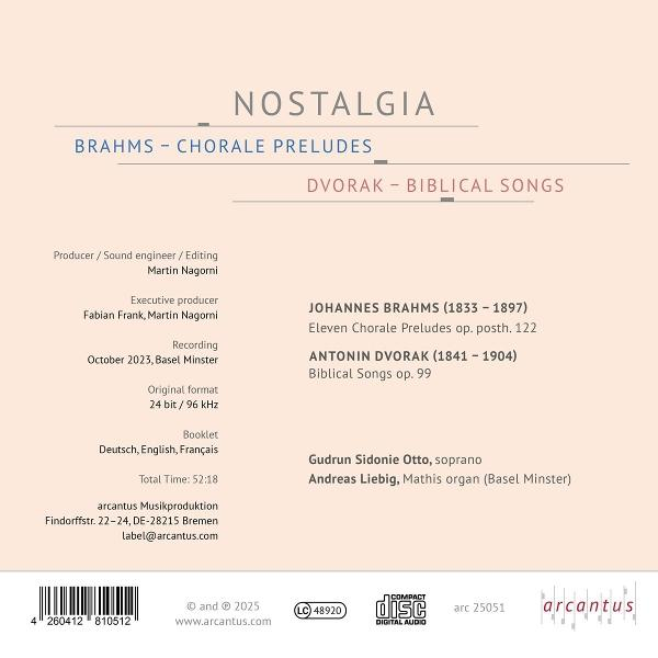 CD-Cover mit 'NOSTALGIA', Komponisten Brahms und Dvorak. Details: Aufnahmeinfos, Credits und Label.